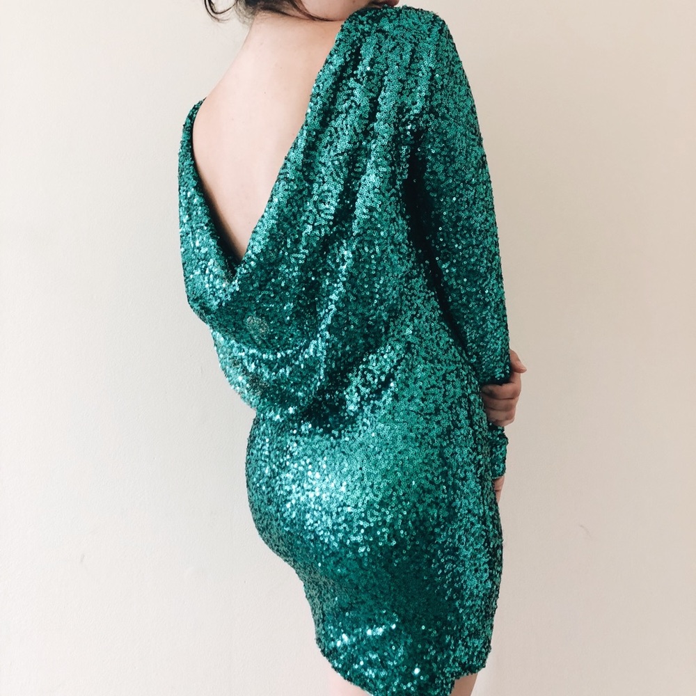 EMERALD SEQUINED LOW BACK SPARKLE DRESS
